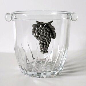 Exquisite Crystal Ice Bucket with Pewter Grapes